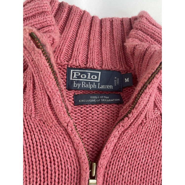 Womens Polo Ralph Lauren Size Medium Pink Kitted Quarter Zip Sweater