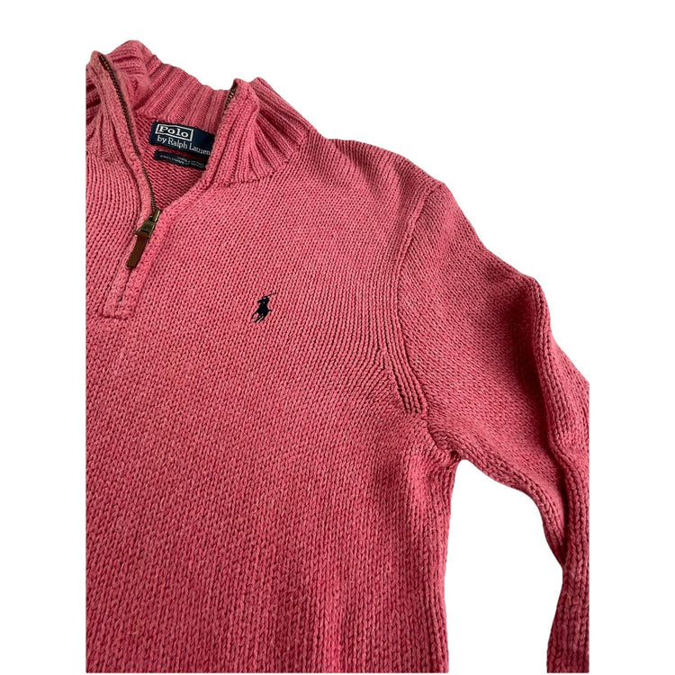 Womens Polo Ralph Lauren Size Medium Pink Kitted Quarter Zip Sweater
