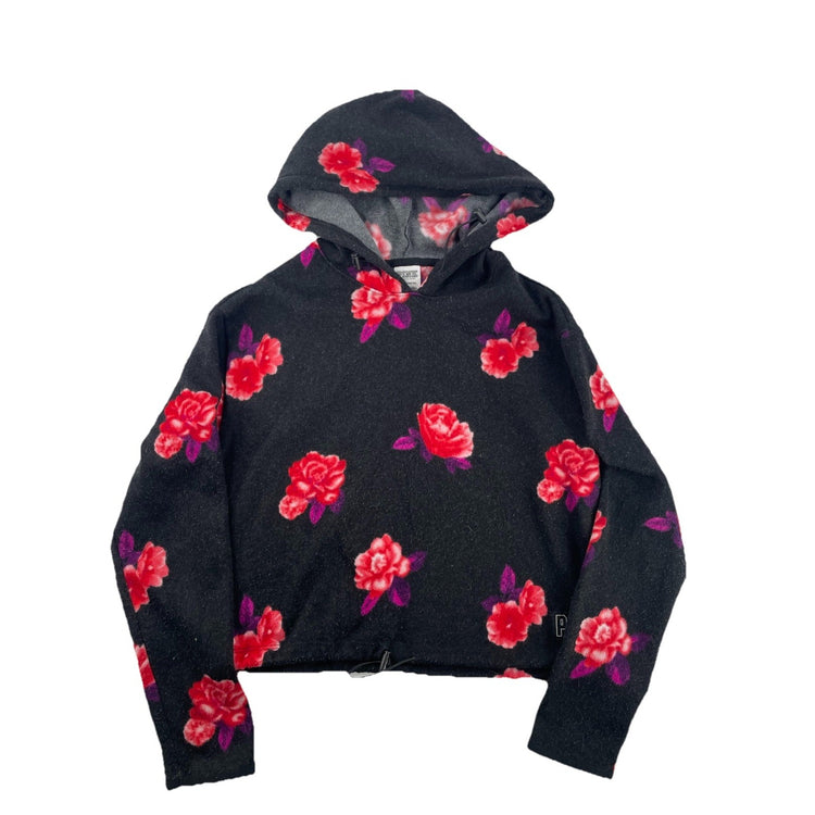 Womens Victoria’s Secret PINk Black Floral Print Cropped Hoodie Size XS