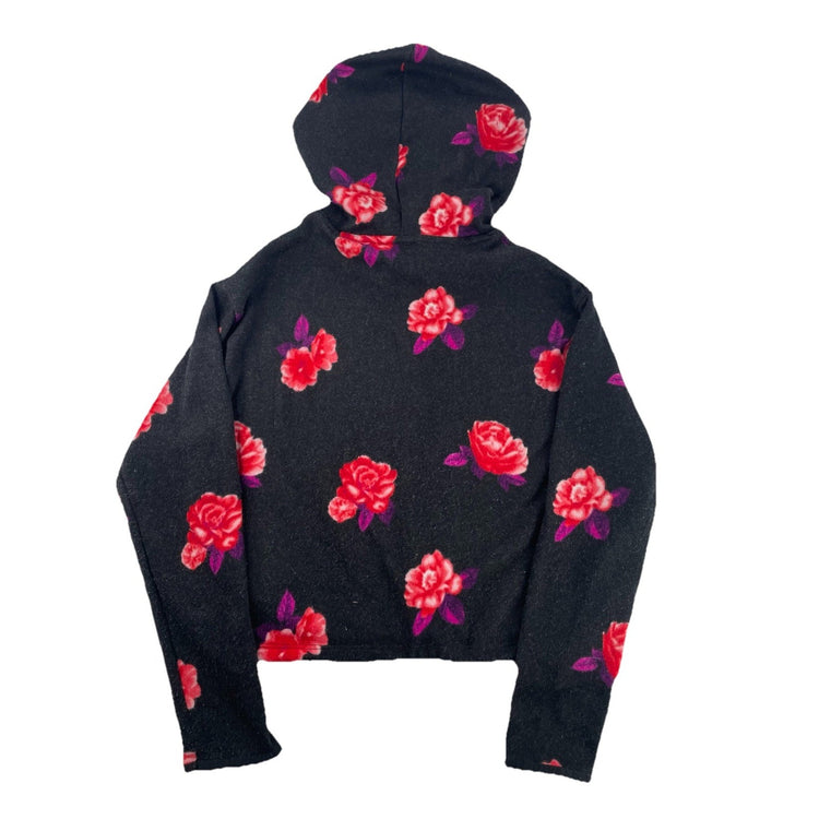 Womens Victoria’s Secret PINk Black Floral Print Cropped Hoodie Size XS