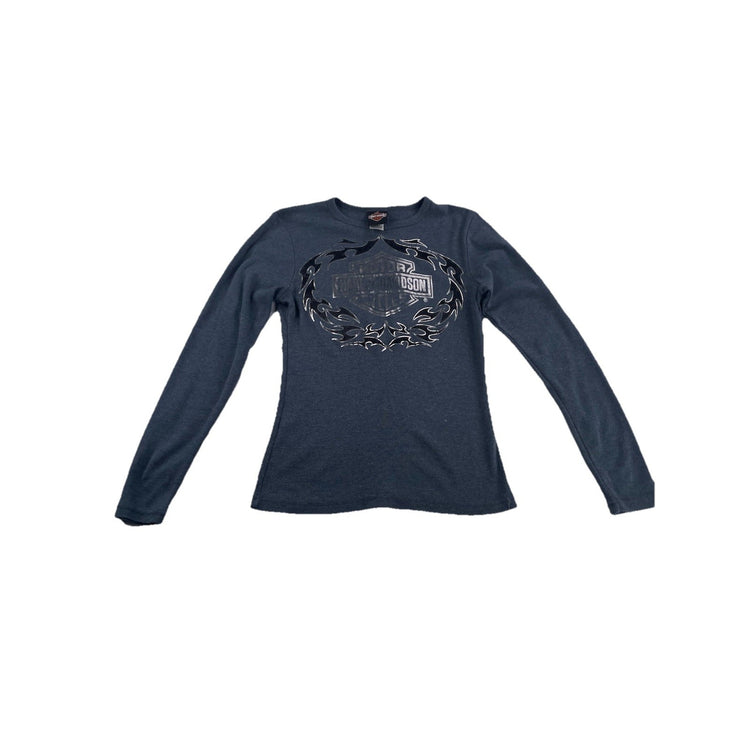 Womens Gray Motor Harley-Davidson Cycles Long Sleeve Shirt S