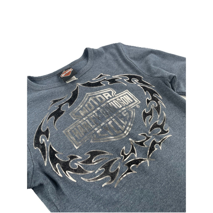 Womens Gray Motor Harley-Davidson Cycles Long Sleeve Shirt S