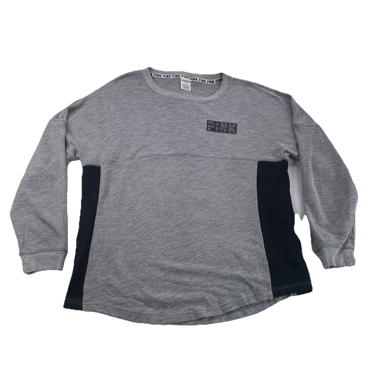 Women’s PINK Victoria Secret Gray w/Black Mesh Panels Sweatshirt Size L