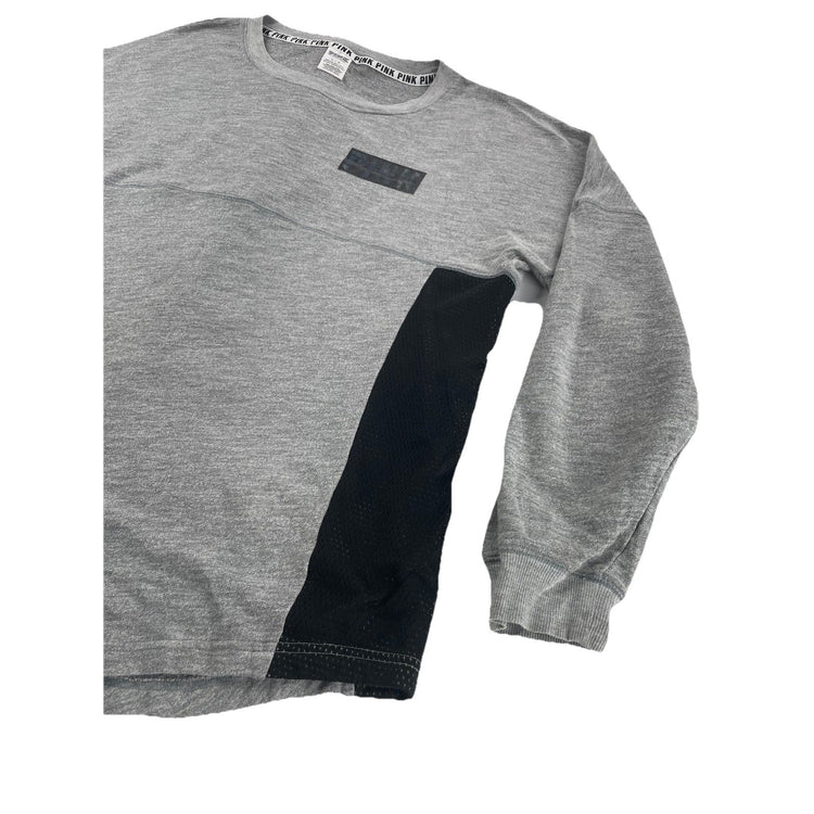 Women’s PINK Victoria Secret Gray w/Black Mesh Panels Sweatshirt Size L