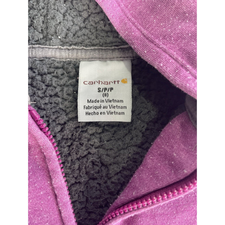 Girls Carhartt Sherpa Lined Full Zip Hoodie Sleeve Logo Jacket Size S