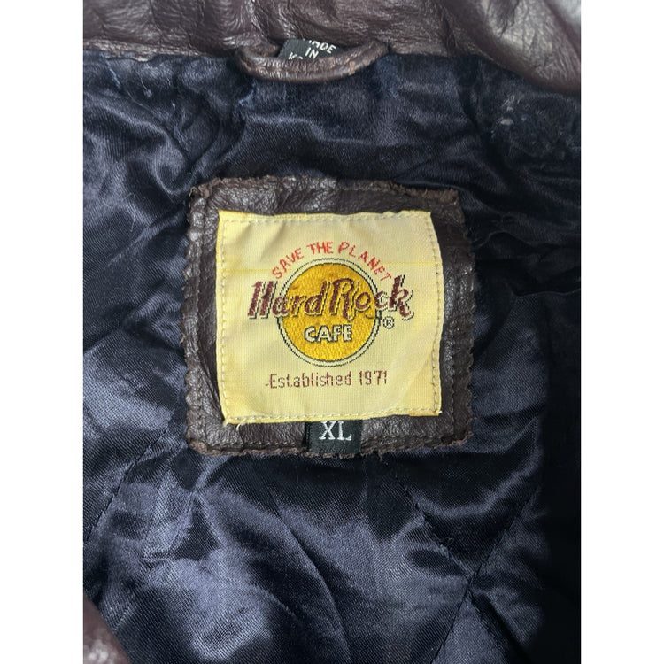 Mens Vintage Hard Rock Cafe Patched Leather Sleeve Varsity Jacket XL