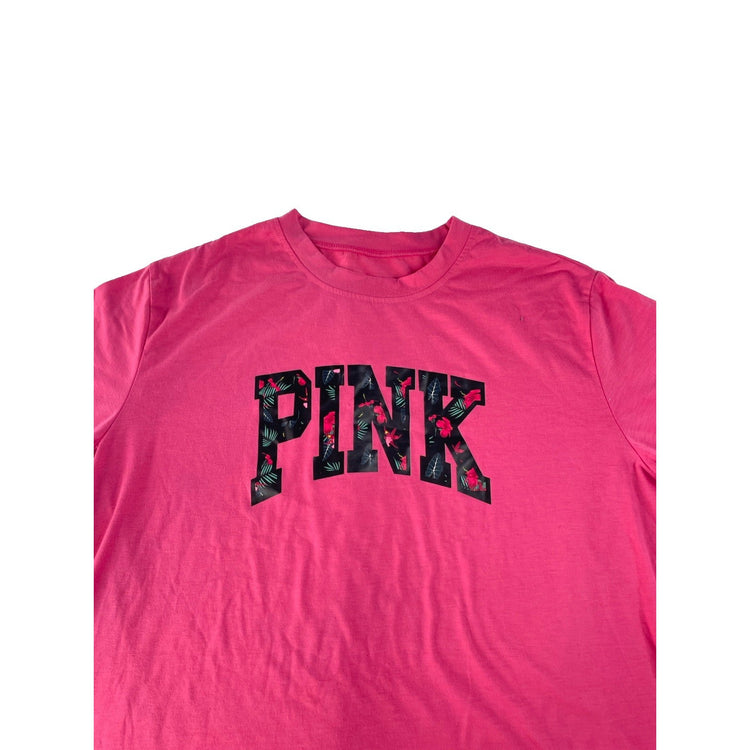 Women's Victoria's Secret Pink Floral Logo Graphic T-Shirt Size XL