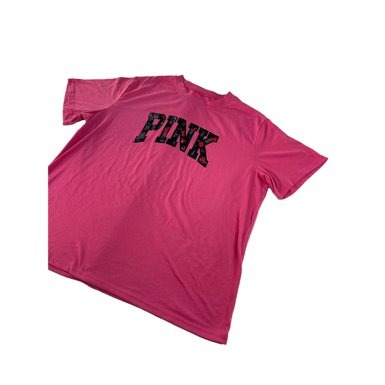 Women's Victoria's Secret Pink Floral Logo Graphic T-Shirt Size XL