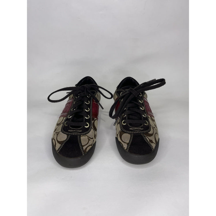 Womens Coach Meagan Brown Leather Suede Signature Print Athletic Shoe Size 7 1/2