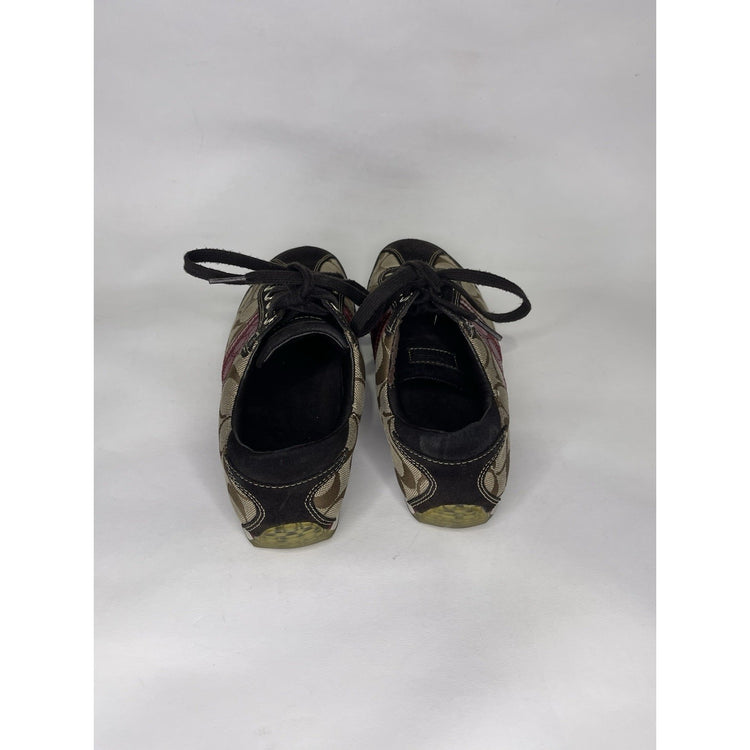 Womens Coach Meagan Brown Leather Suede Signature Print Athletic Shoe Size 7 1/2