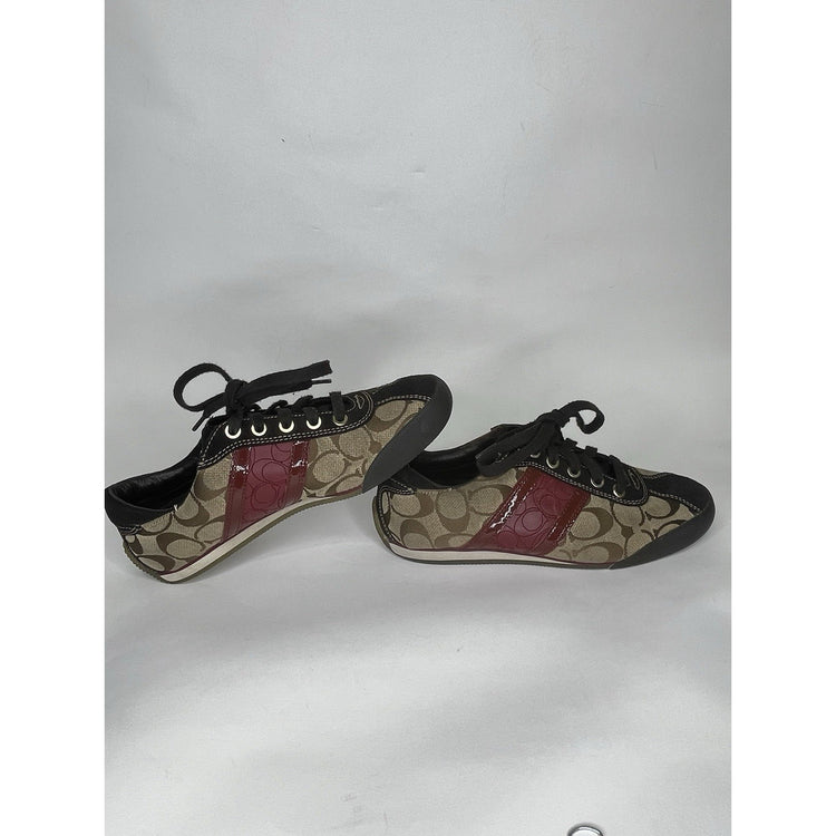 Womens Coach Meagan Brown Leather Suede Signature Print Athletic Shoe Size 7 1/2