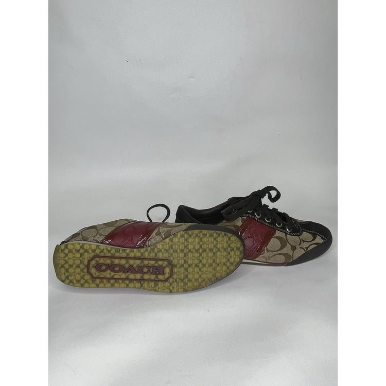 Womens Coach Meagan Brown Leather Suede Signature Print Athletic Shoe Size 7 1/2