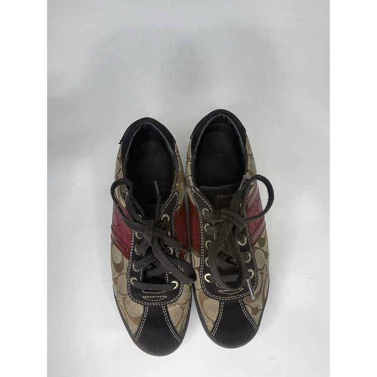 Womens Coach Meagan Brown Leather Suede Signature Print Athletic Shoe Size 7 1/2