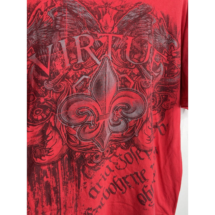 Men’s Y2K VTG Hybrid Brand ‘Virtue’ Graphic Red T Shirt Sz XL