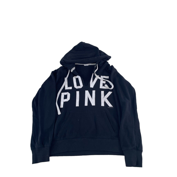 Womens Victoria Secret PINK | Black Love Pink Pullover Graphic 86 Hoodie Size M
