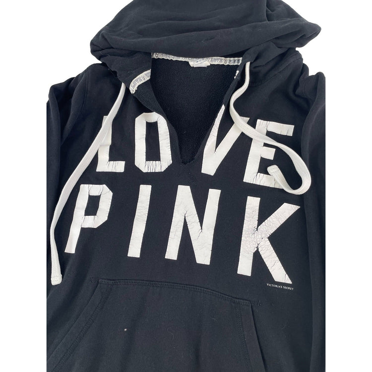Womens Victoria Secret PINK | Black Love Pink Pullover Graphic 86 Hoodie Size M