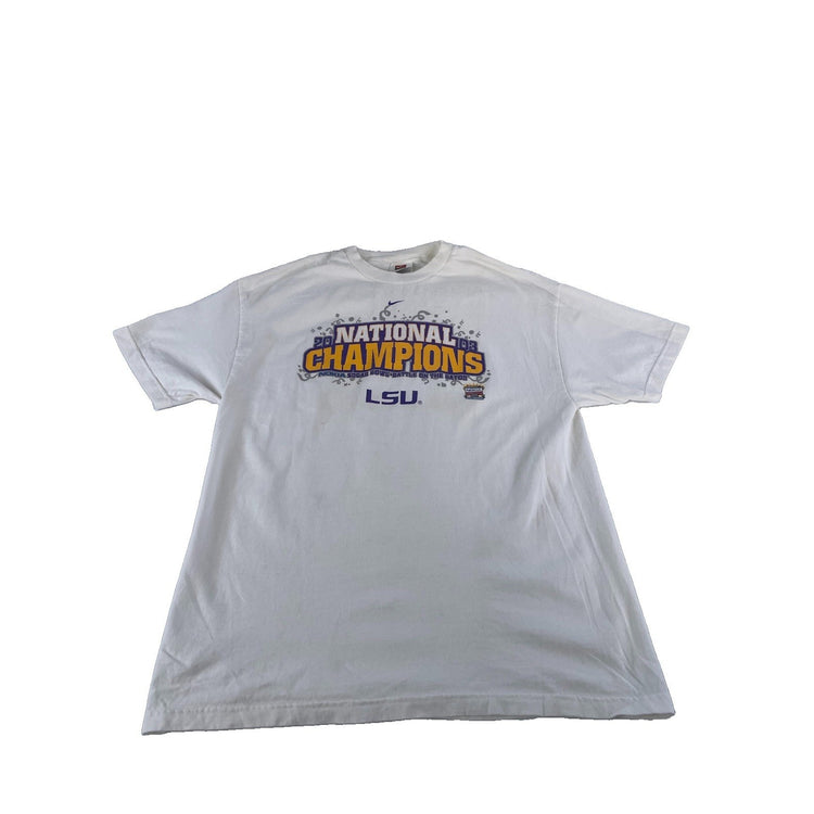Mens Nike Vintage LSU Tigers 2003 National CHAMPS T-Shirt White Size L