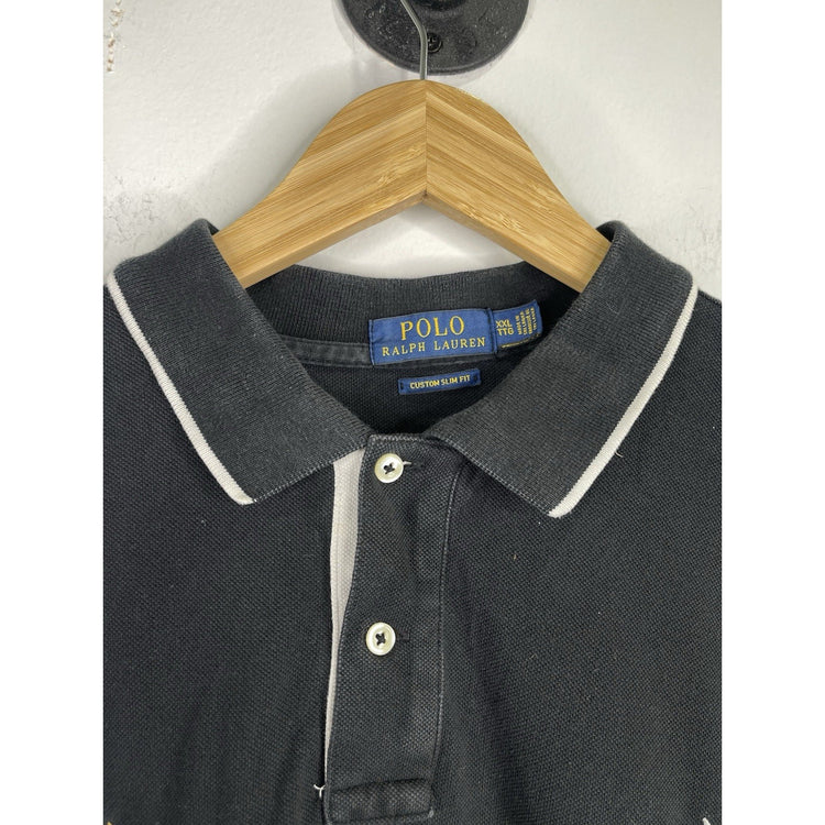 Men’s Polo Ralph Lauren Big Pony Polo Shirt Black Crest Striped Logo USA Sz XXL