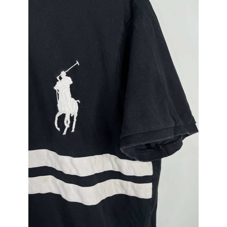 Men’s Polo Ralph Lauren Big Pony Polo Shirt Black Crest Striped Logo USA Sz XXL