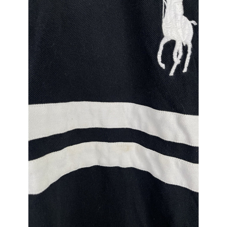Men’s Polo Ralph Lauren Big Pony Polo Shirt Black Crest Striped Logo USA Sz XXL