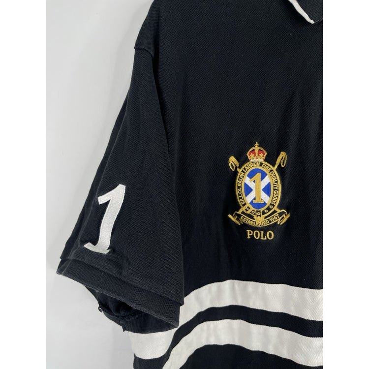 Men’s Polo Ralph Lauren Big Pony Polo Shirt Black Crest Striped Logo USA Sz XXL