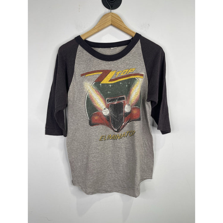 Men’s Vintage 80s Gray And Black Long-sleeve ZZ Top Eliminator Tour Sz Large