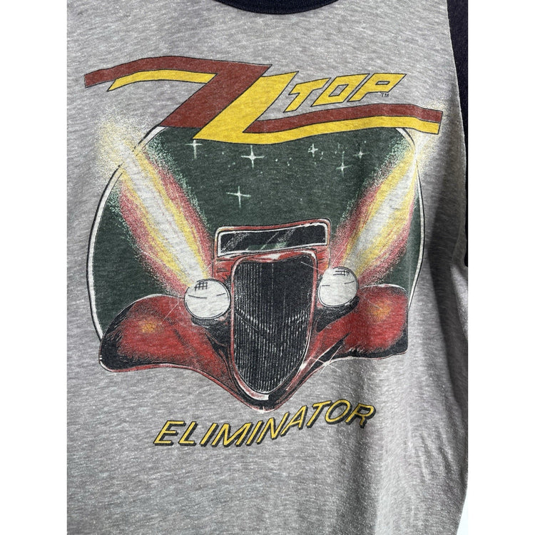 Men’s Vintage 80s Gray And Black Long-sleeve ZZ Top Eliminator Tour Sz Large
