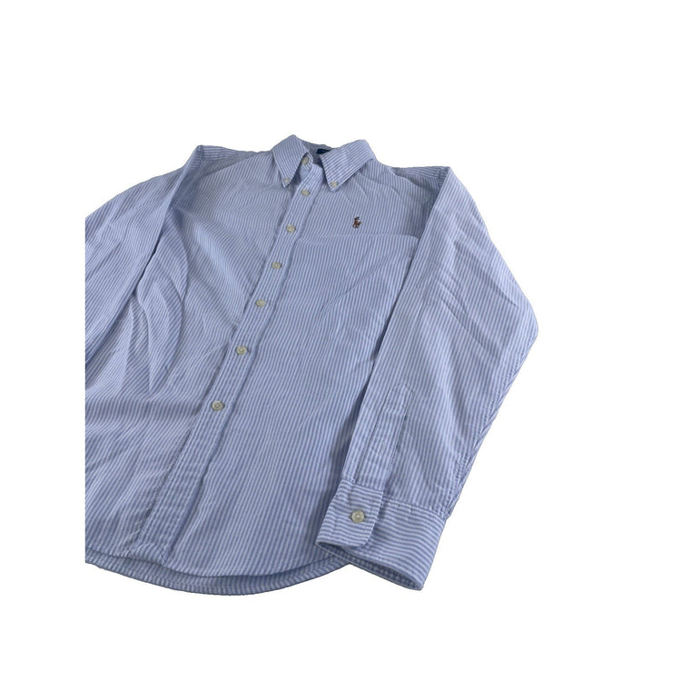 Mens Ralph Lauren Classic Fit White W/Blue Stripes Button Up Dress Shirt Size 10