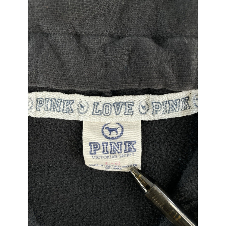 Womens PINK Victoria Secret White Logo Full Zip Jacket Black Size L