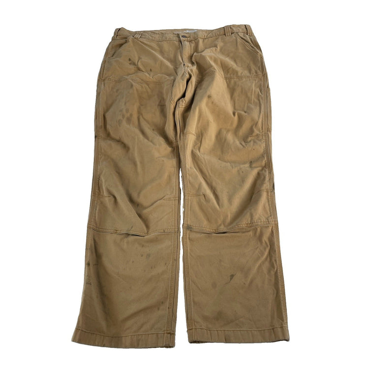 Men Carhartt DoubleKnee Brown Canvas Distressed Workwear Utility Pants Size42x32