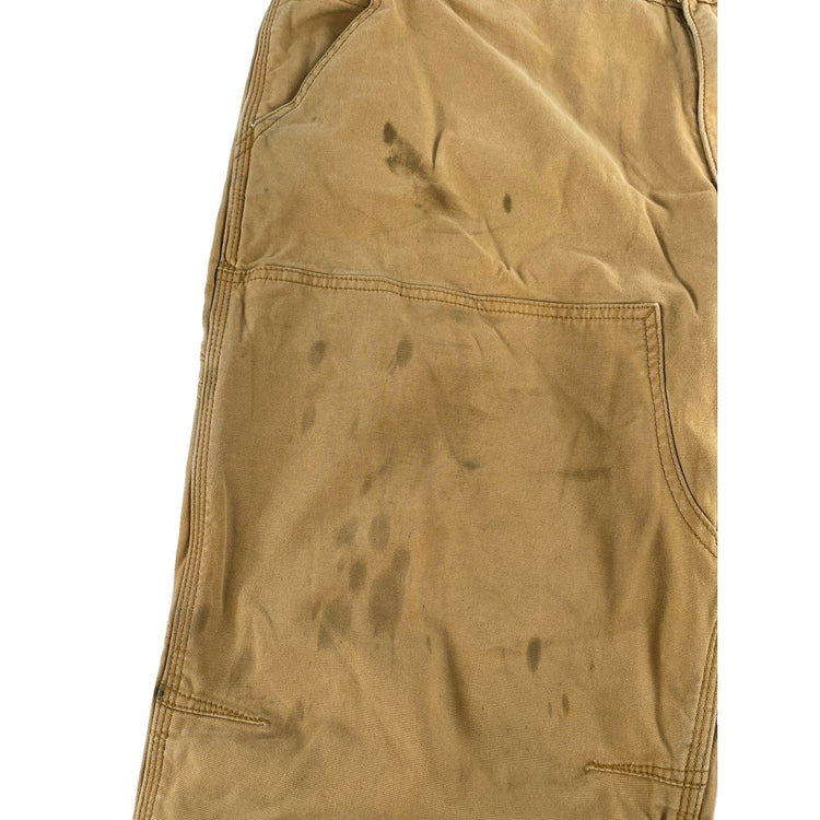 Men Carhartt DoubleKnee Brown Canvas Distressed Workwear Utility Pants Size42x32