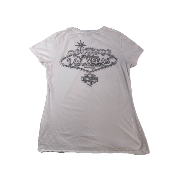 Womens Harley Davidson Motorcycle Slim Fit White Las Vegas Tee Size M