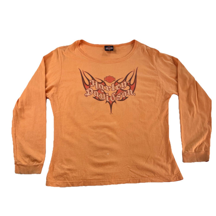Womens Harley Davidson Orange Longsleeve Wide Neck Shirt Size 1Xl