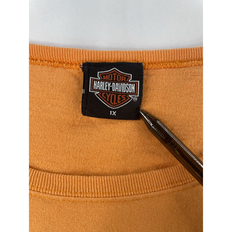 Womens Harley Davidson Orange Longsleeve Wide Neck Shirt Size 1Xl