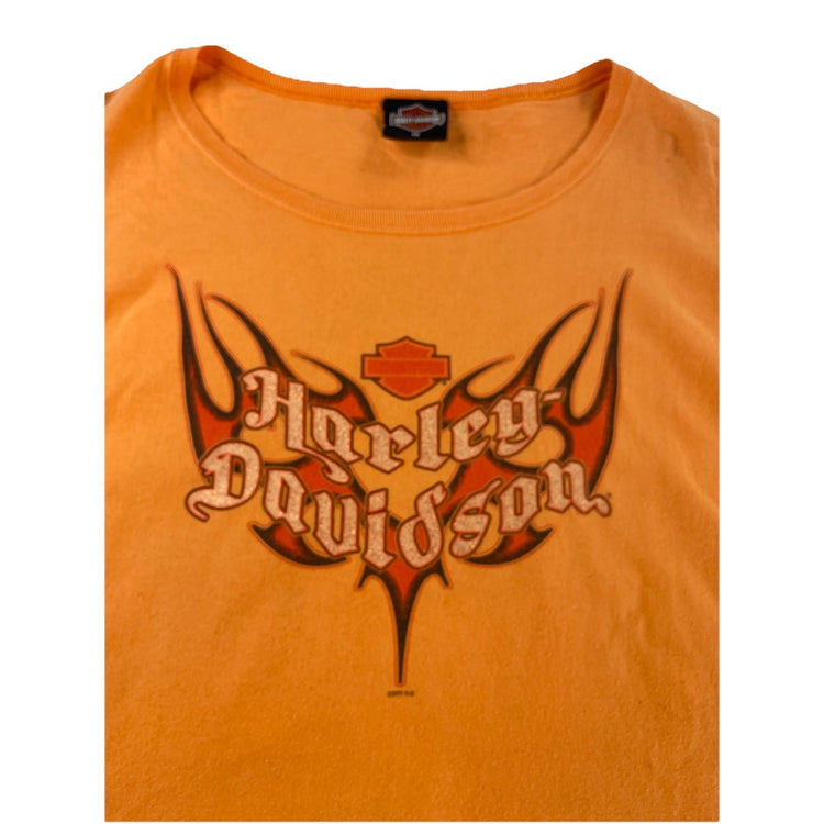 Womens Harley Davidson Orange Longsleeve Wide Neck Shirt Size 1Xl