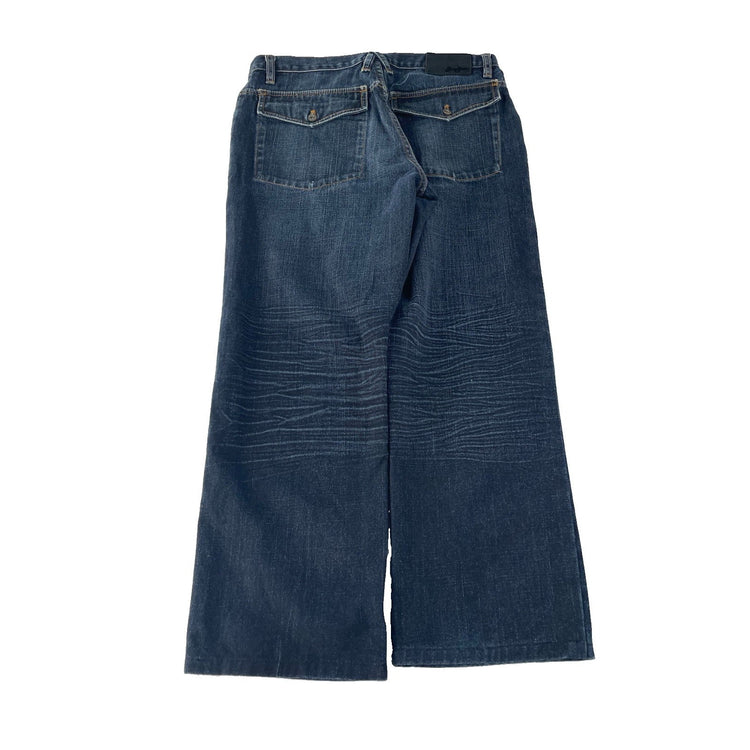 Mens Vintage Sean John Dark Wash Whisker Wide Leg Baggy Jeans SIZE 32