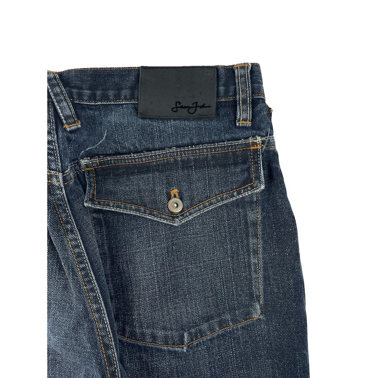 Mens Vintage Sean John Dark Wash Whisker Wide Leg Baggy Jeans SIZE 32