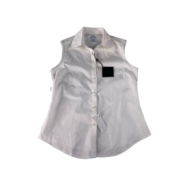 Womens Brooks Brothers White Non-Iron Stretch Sleeveless Button Shirt Size 4