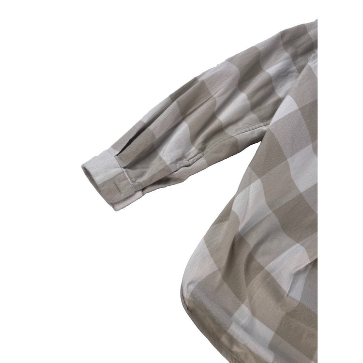 Womens Lululemon Tan White Buffalo Plaid Cotton Flannel Button Down Shirt SIZE 4