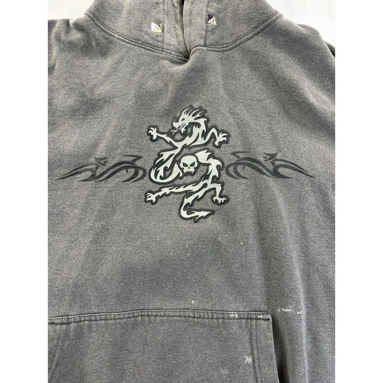 Men’s RARE Gray Vintage Dragon With Studded Hoodie Size M