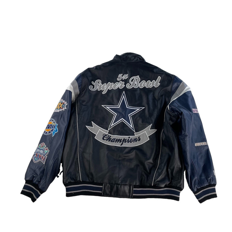 Mens Vintage Dallas Cowboys 5x Super Bowl Champs Leather Jacket Size 2XL Varsity