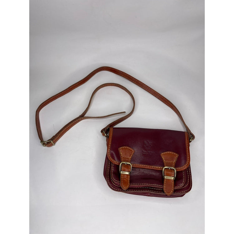 Vera Pelle Florence Made In Italy Wine Red Cowhide Leather Crossbody Bag
