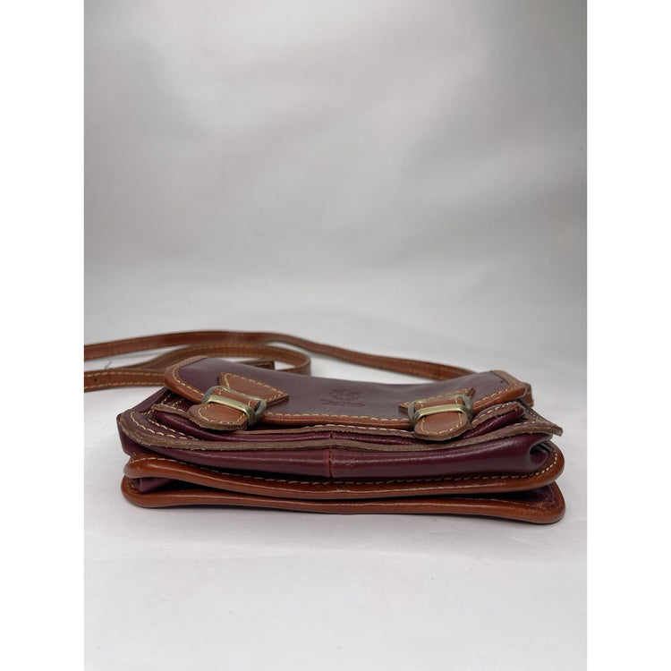 Vera Pelle Florence Made In Italy Wine Red Cowhide Leather Crossbody Bag