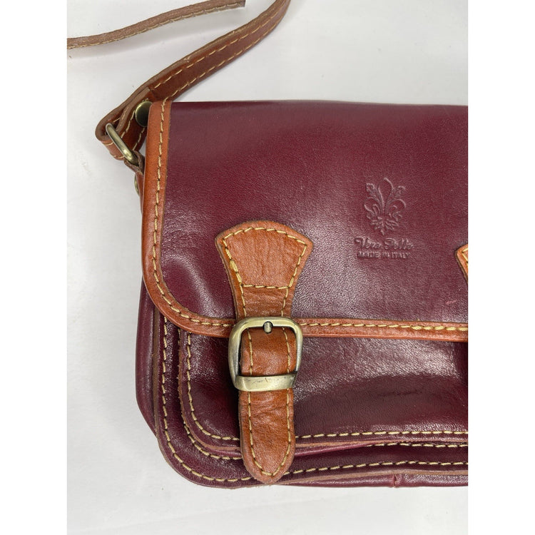 Vera Pelle Florence Made In Italy Wine Red Cowhide Leather Crossbody Bag
