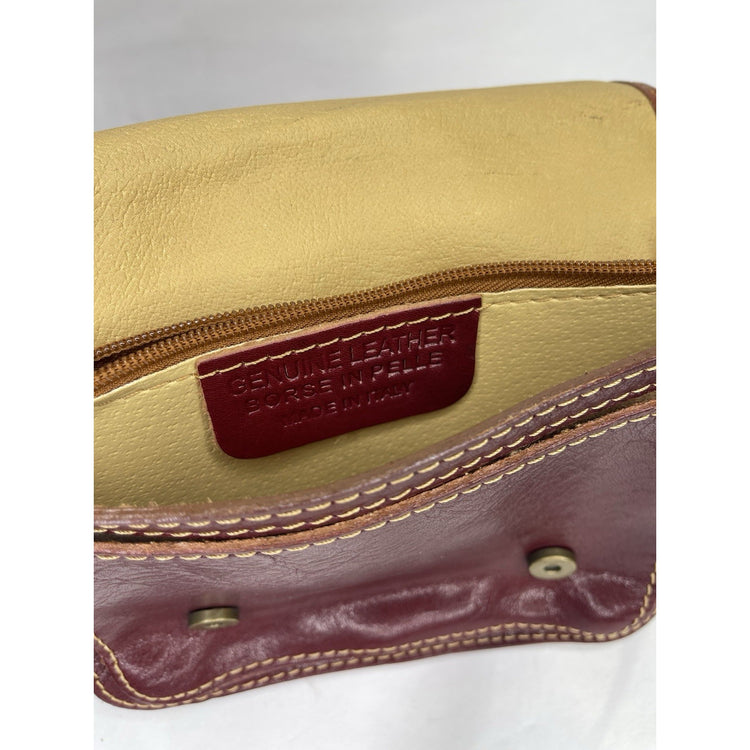 Vera Pelle Florence Made In Italy Wine Red Cowhide Leather Crossbody Bag