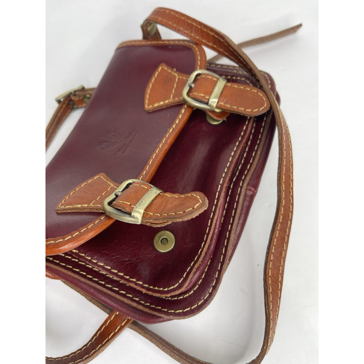 Vera Pelle Florence Made In Italy Wine Red Cowhide Leather Crossbody Bag