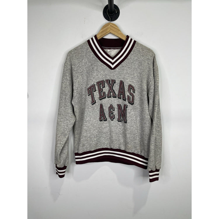 Men’s Vintage Gray Weave Texas A&M College V-Neck Sweatshirt Size XL