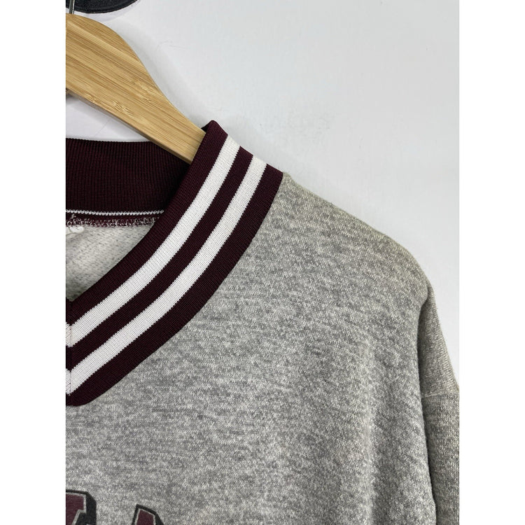 Men’s Vintage Gray Weave Texas A&M College V-Neck Sweatshirt Size XL