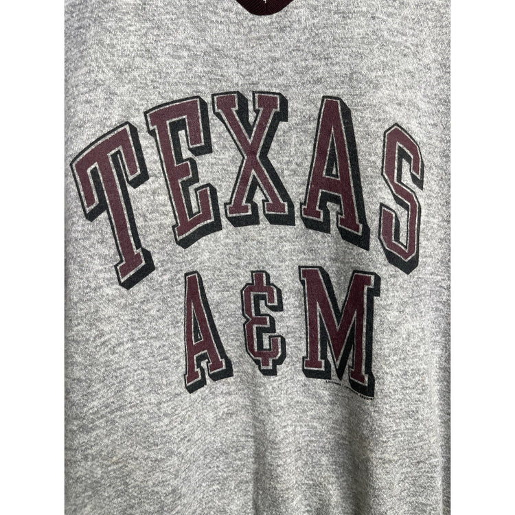 Men’s Vintage Gray Weave Texas A&M College V-Neck Sweatshirt Size XL
