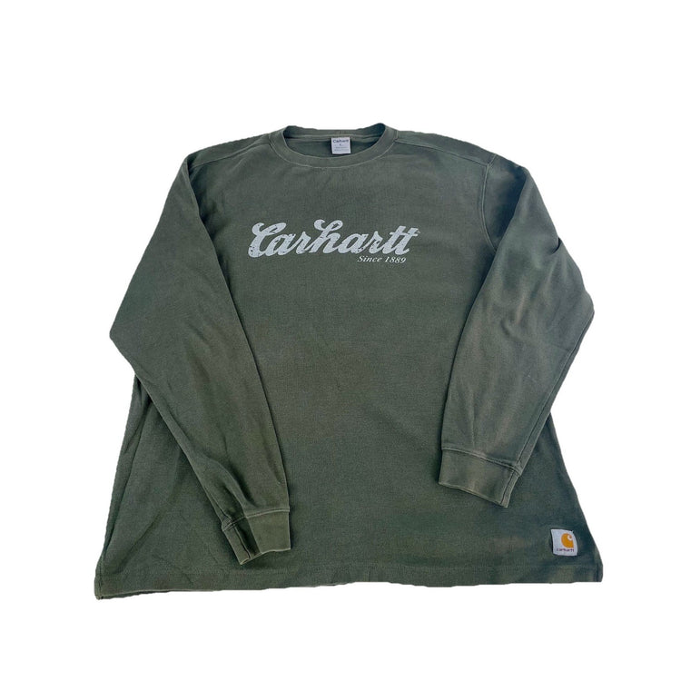 Mens Carhartt Moss Green Knitted Longsleeve Vintage Graphic Sweatshirt Size L